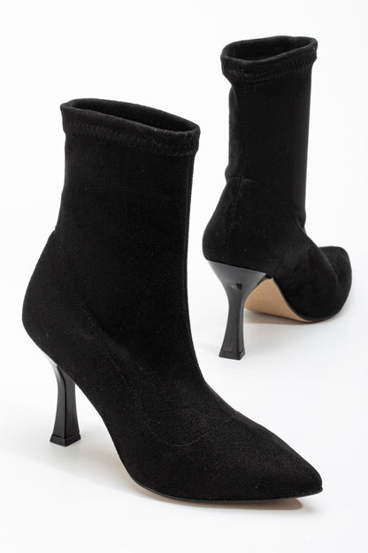 Ayakkabı Aşkı Siyah Süet Yüksek İnce Topuklu Streç Kadın Bot
