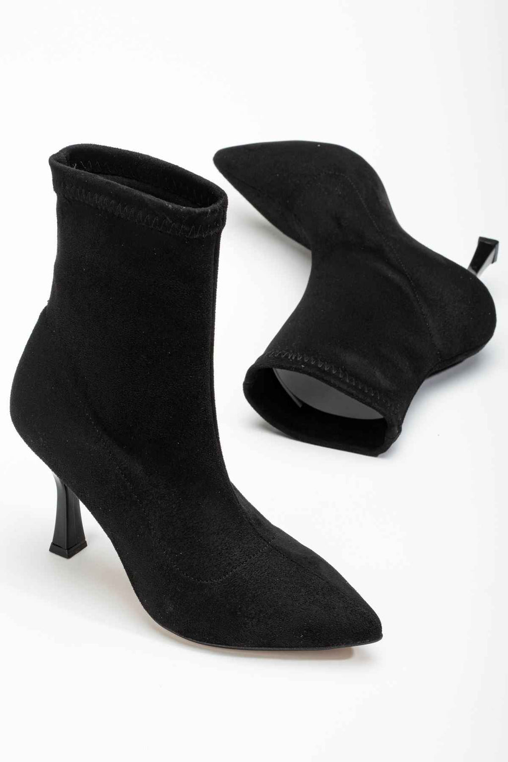 Ayakkabı Aşkı Vrt-023 Siyah Süet Yüksek Ince Topuklu Streç Kadın Bot