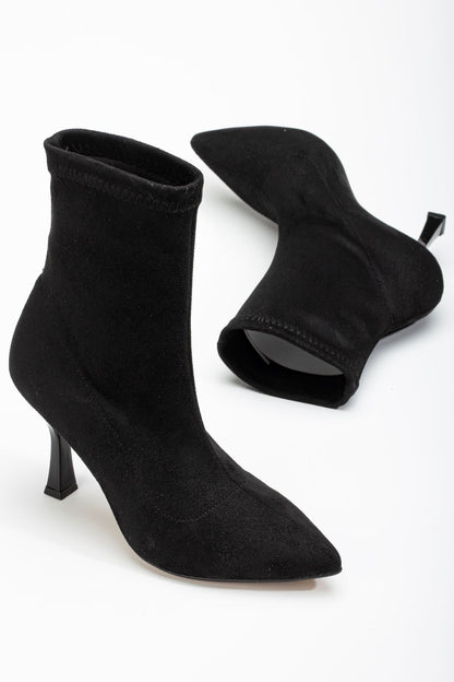 Ayakkabı Aşkı Siyah Süet Yüksek İnce Topuklu Streç Kadın Bot