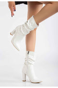 Ayakkabı Aşkı Vrt-4815 Beyaz Kroko Yüksek Kalın Topuklu Körüklü Fermuarlı Kadın Bot