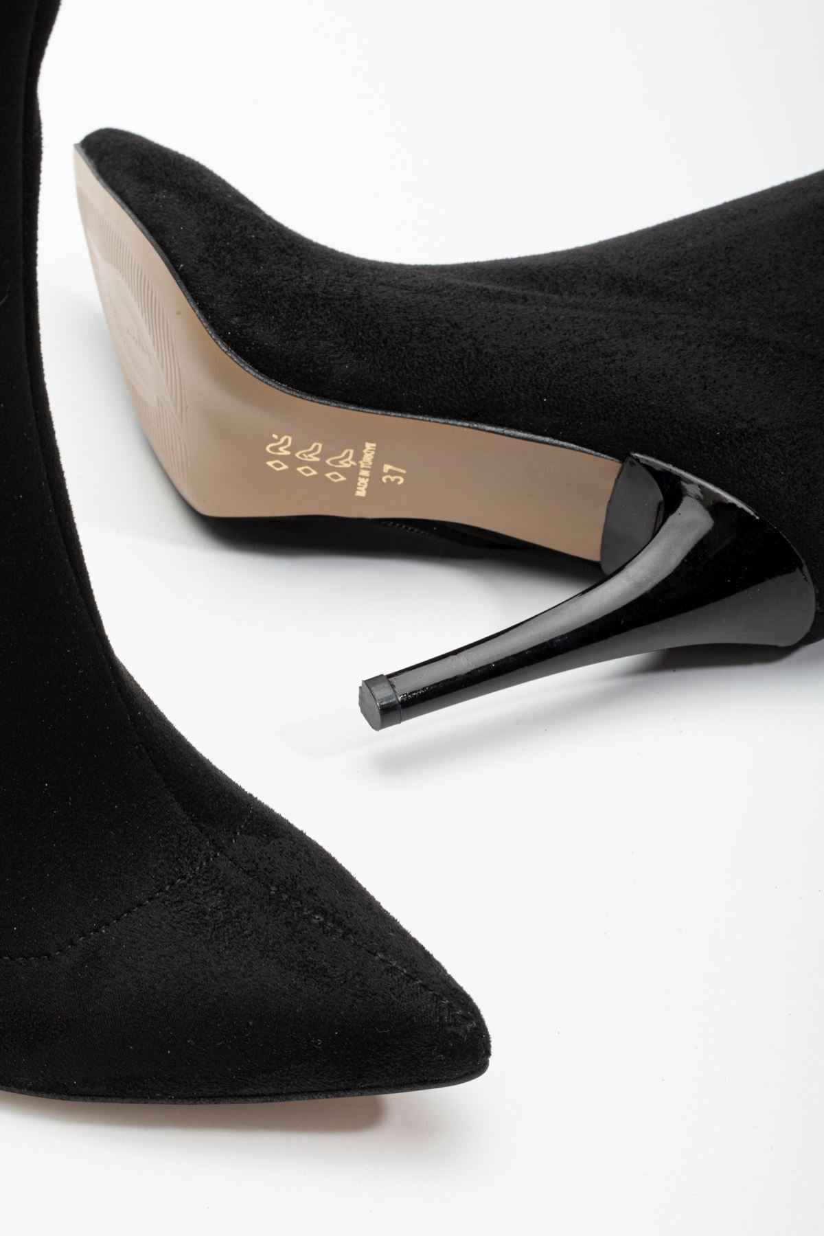 Ayakkabı Aşkı Vrt-4811 Siyah Süet Yüksek Ince Topuklu Fermuarlı Kadın Bot