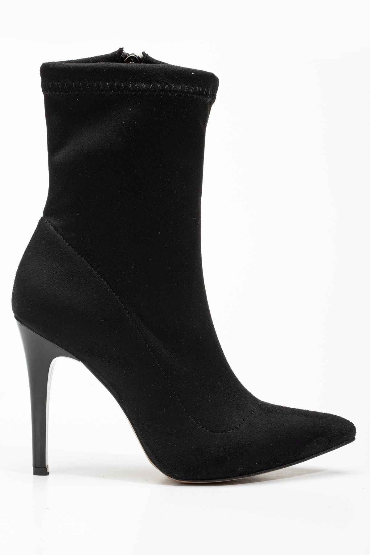 Ayakkabı Aşkı Vrt-4811 Siyah Süet Yüksek Ince Topuklu Fermuarlı Kadın Bot