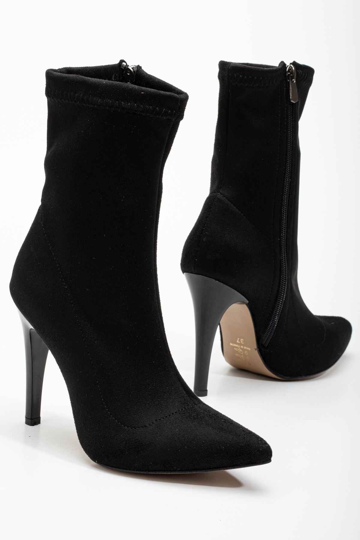 Ayakkabı Aşkı Vrt-4811 Siyah Süet Yüksek Ince Topuklu Fermuarlı Kadın Bot