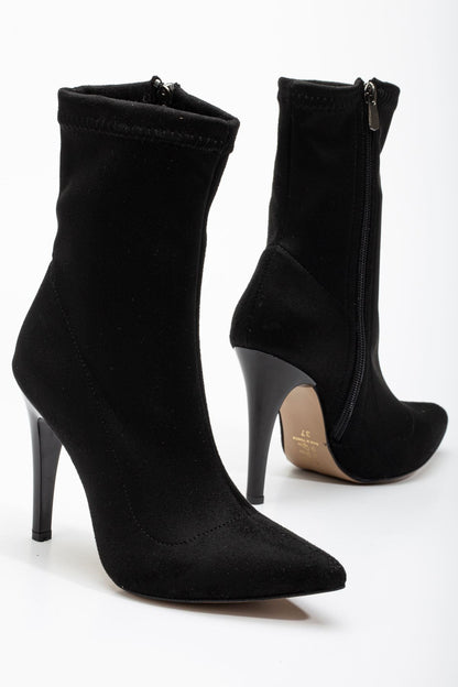 Ayakkabı Aşkı Siyah Süet Yüksek İnce Topuklu Fermuarlı Kadın Bot