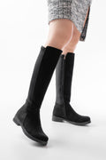 Ayakkabı Aşkı Siyah Süet Arka Streç Fermuarlı Günlük Kadın Çizme - Ayakkabı Aşkı
