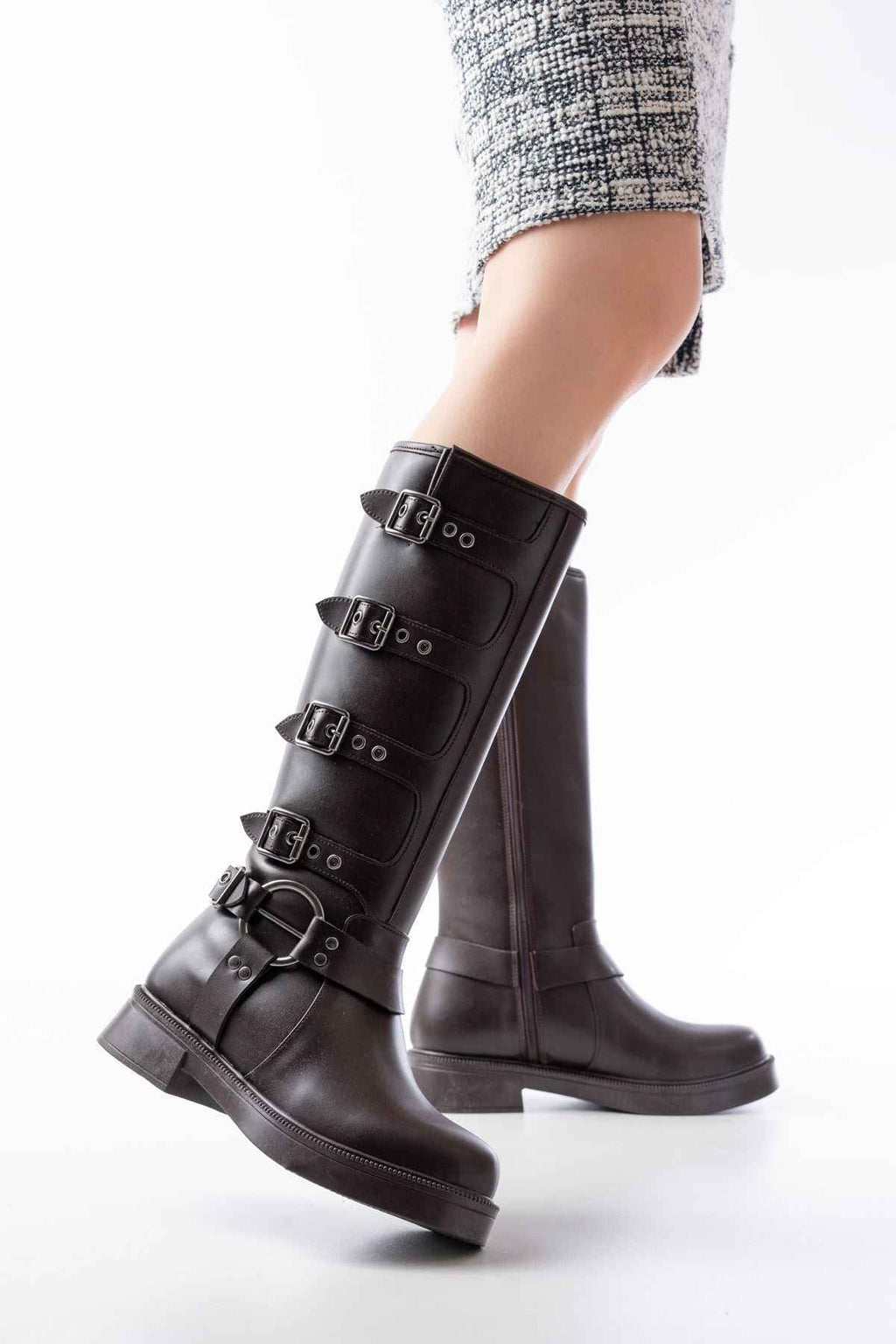 Ayakkabı Aşkı 02-346 Kahverengi Düz Topuklu Günlük Bayan Binici Çizme