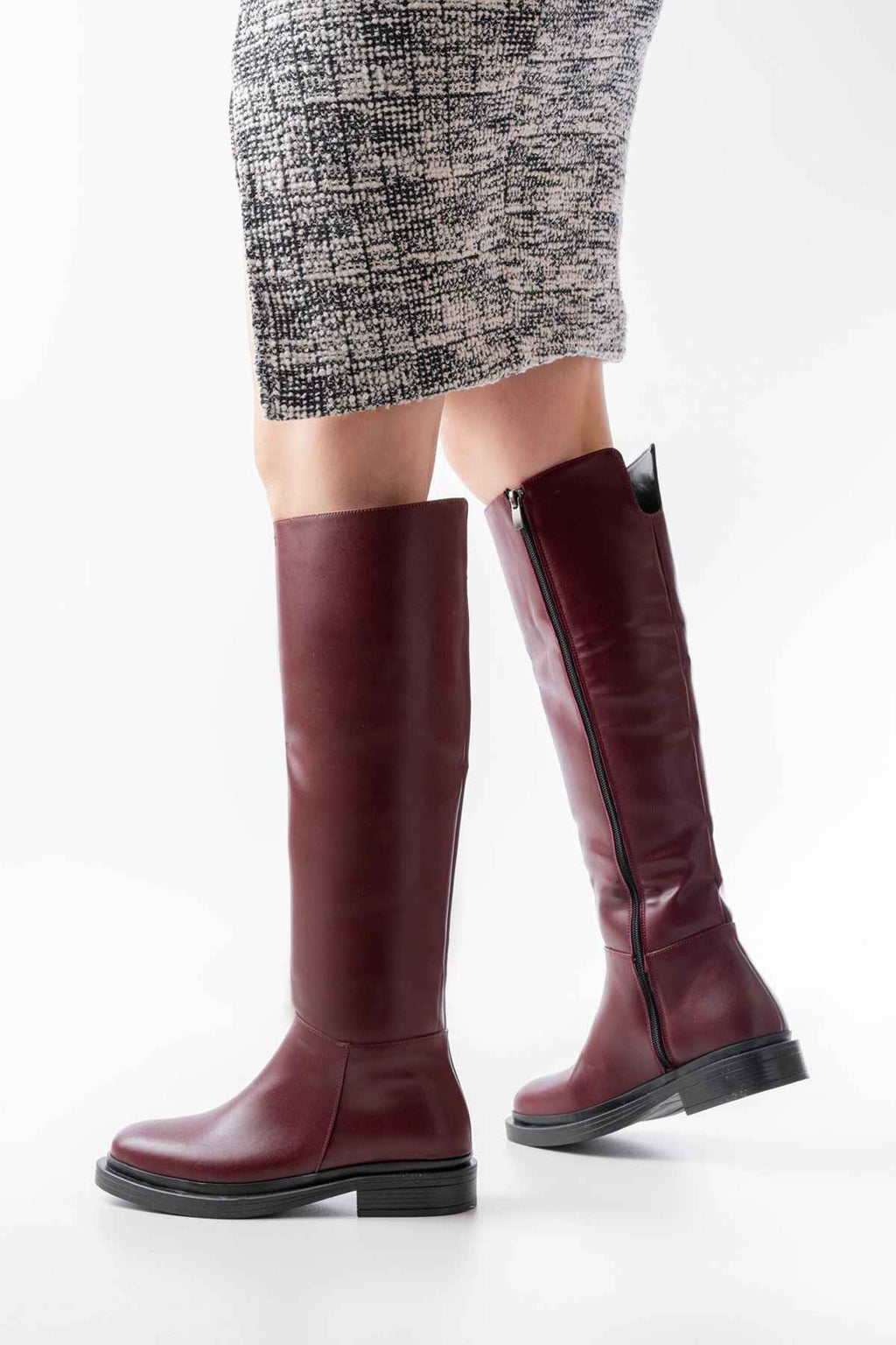 Ayakkabı Aşkı 2024-3007 Bordo Fermuarlı Günlük Kadın Çizme