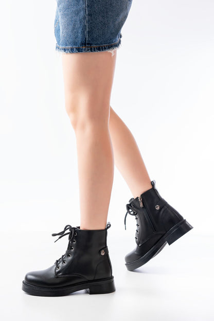 Ayakkabı Aşkı Siyah Bağcıklı Fermuarlı Günlük Kadın Bot
