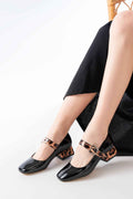 Ayakkabı Aşkı St-006 Siyah Leopar Rugan Günlük 4 Cm Topuklu Bayan Ayakkabı