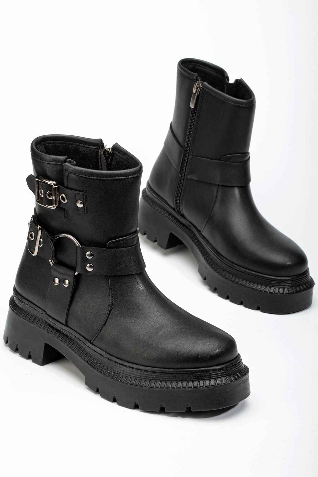 Ayakkabı Aşkı 236-2013 Siyah Toka Aksesuarlı Fermuarlı Günlük Kadın Bot