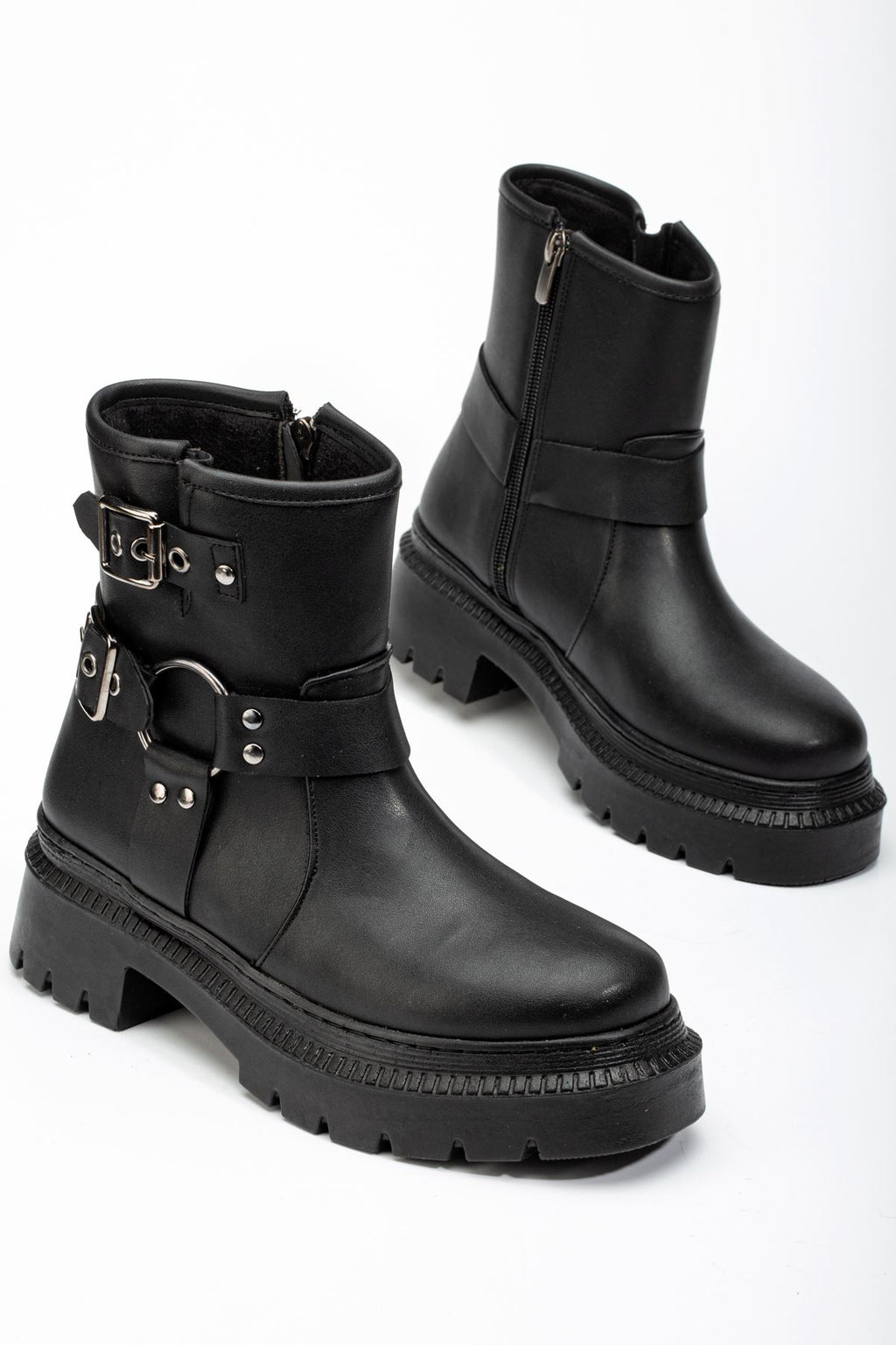 Ayakkabı Aşkı Siyah Toka Aksesuarlı Fermuarlı Günlük Kadın Bot