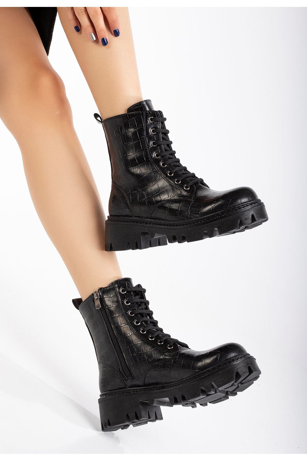 Ayakkabı Aşkı Siyah Kroko Bağcıklı Fermuarlı Günlük Kadın Bot