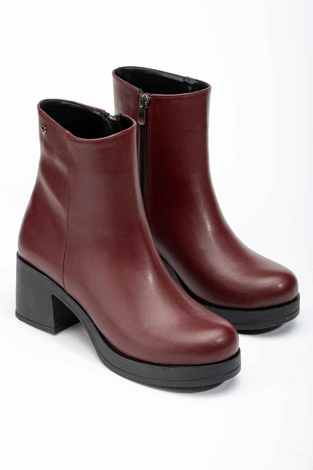 Ayakkabı Aşkı 5109-3022 Bordo Fermuarlı Kalın Topuklu Günlük Kadın Bot