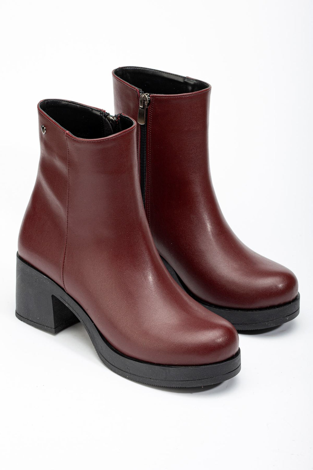 Ayakkabı Aşkı Bordo Fermuarlı Kalın Topuklu Günlük Kadın Bot - Ayakkabı Aşkı