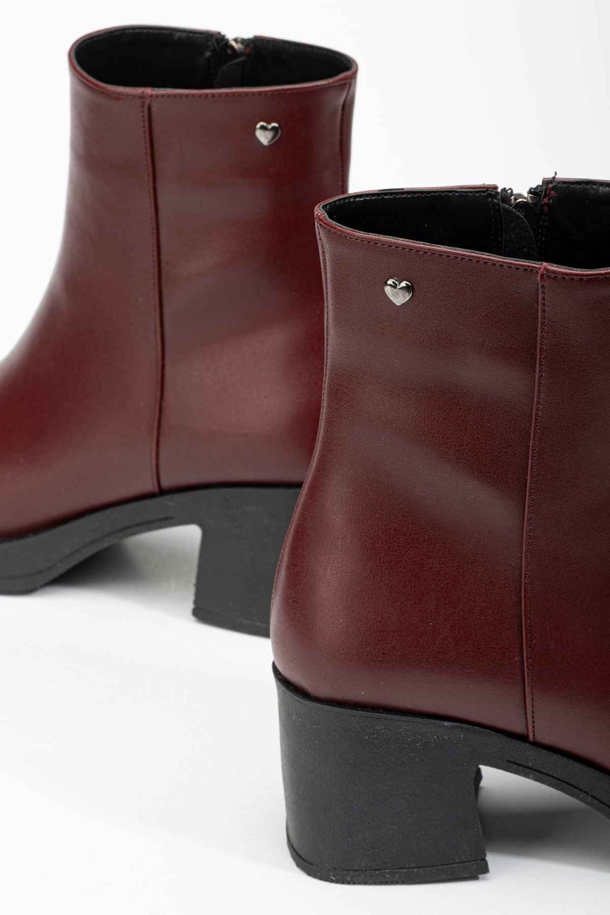Ayakkabı Aşkı 5109-3022 Bordo Fermuarlı Kalın Topuklu Günlük Kadın Bot
