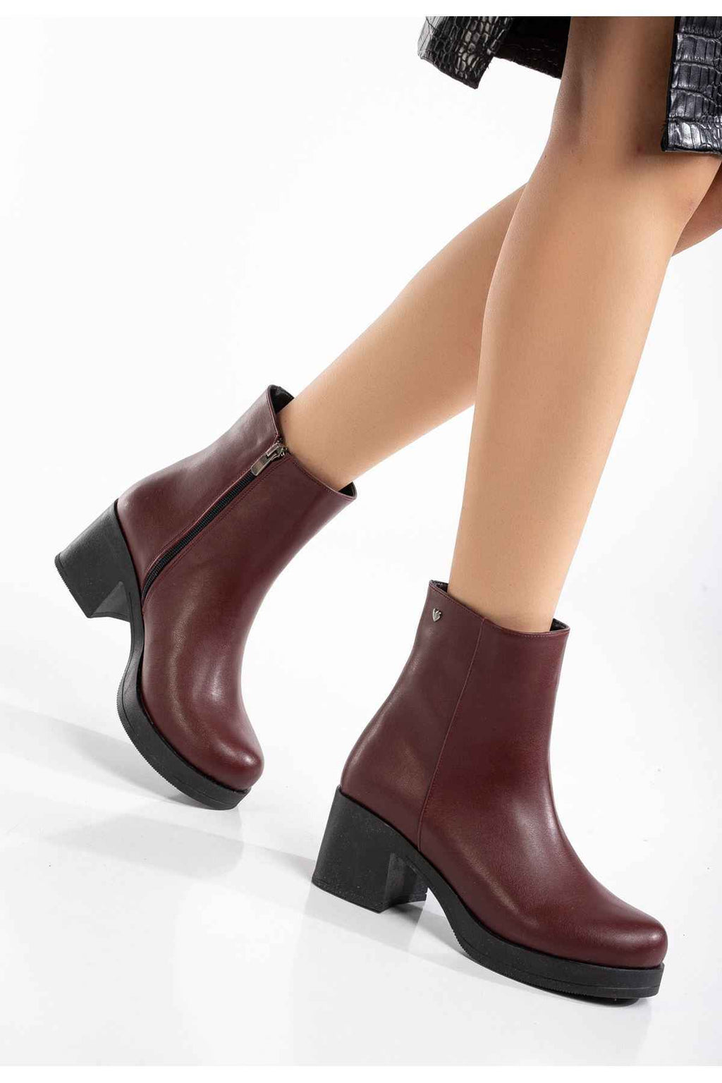 Ayakkabı Aşkı 5109-3022 Bordo Fermuarlı Kalın Topuklu Günlük Kadın Bot