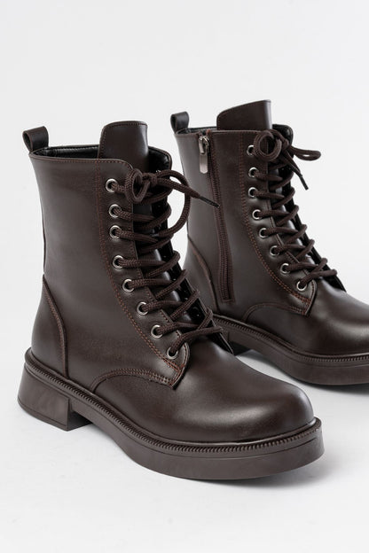 Ayakkabı Aşkı Kahve Düz Topuklu Bağcıklı Fermuarlı Günlük Kadın Bot
