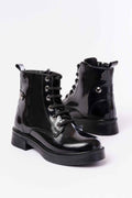 Ayakkabı Aşkı 02-2003 Siyah Rugan Bağcıklı Fermuarlı Günlük Kadın Bot