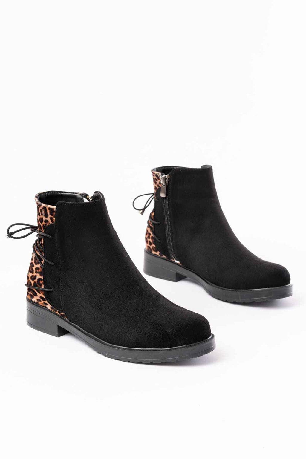 Ayakkabı Aşkı 165-209 Siyah Leopar Arka Bağcık Aksesuarlı Fermuarlı Günlük Kadın Bot