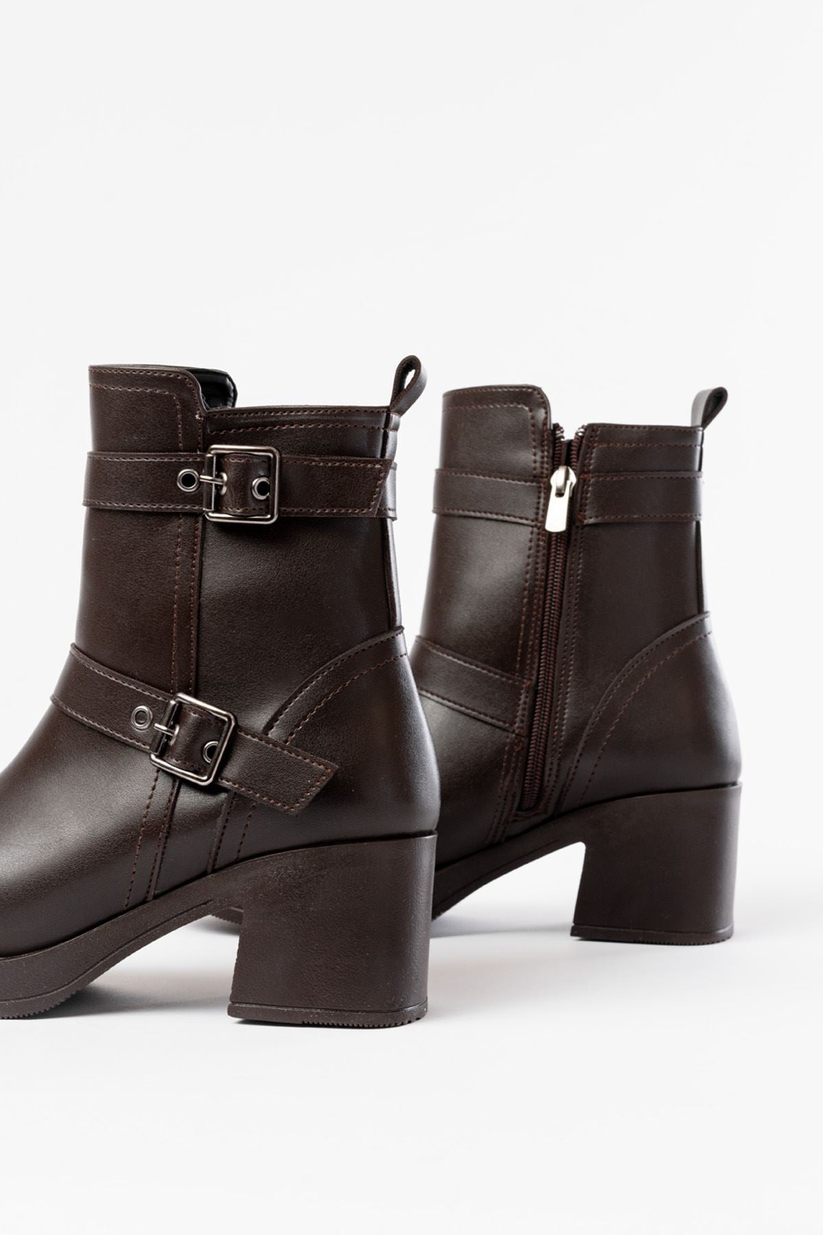 Ayakkabı Aşkı Kahverengi Topuklu Fermuarlı Günlük Kadın Bot