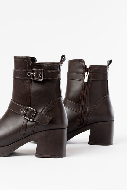Ayakkabı Aşkı Kahverengi Topuklu Fermuarlı Günlük Kadın Bot