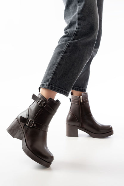 Ayakkabı Aşkı Kahverengi Topuklu Fermuarlı Günlük Kadın Bot