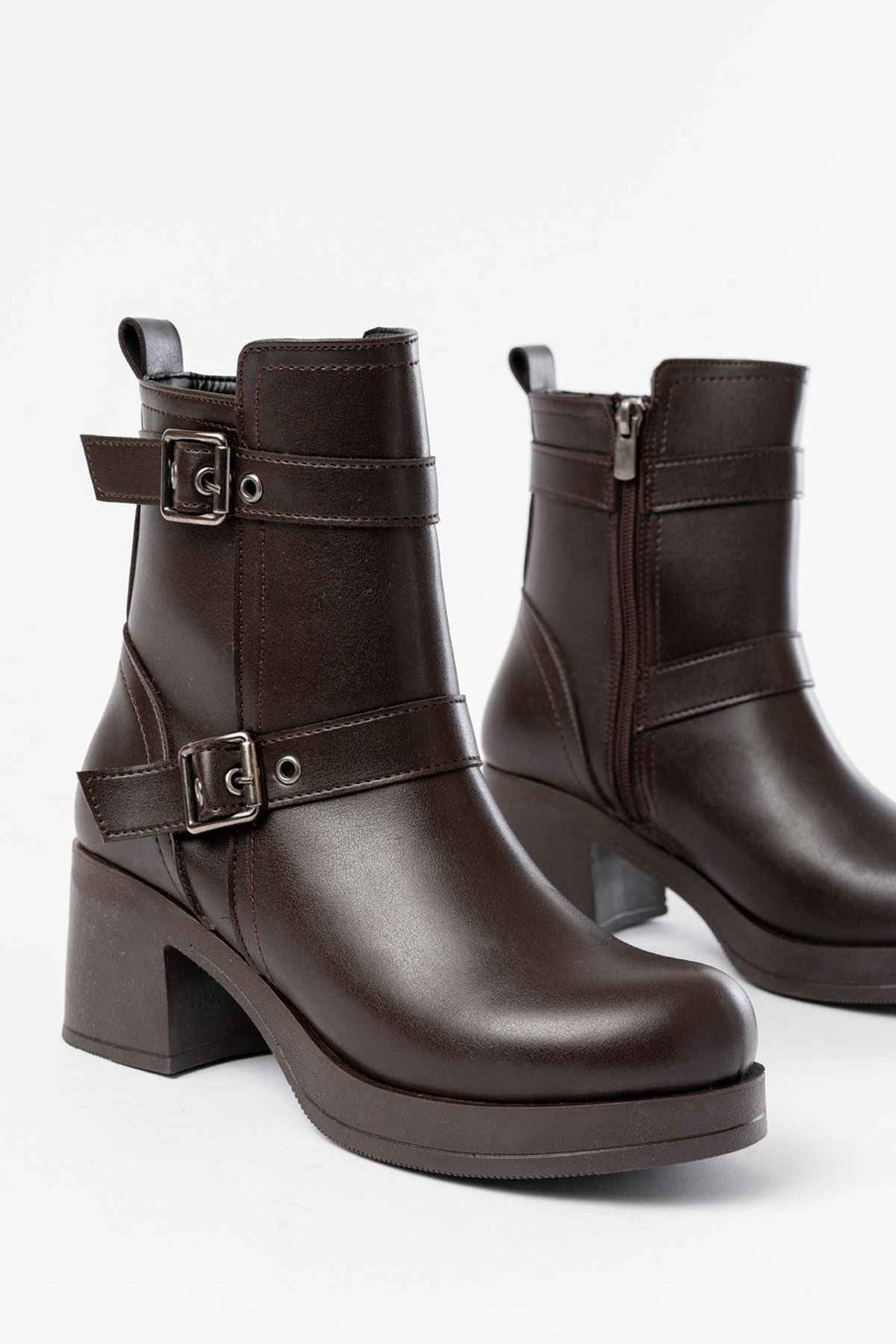 Ayakkabı Aşkı 5109-3027 Kahverengi Topuklu Fermuarlı Günlük Kadın Bot