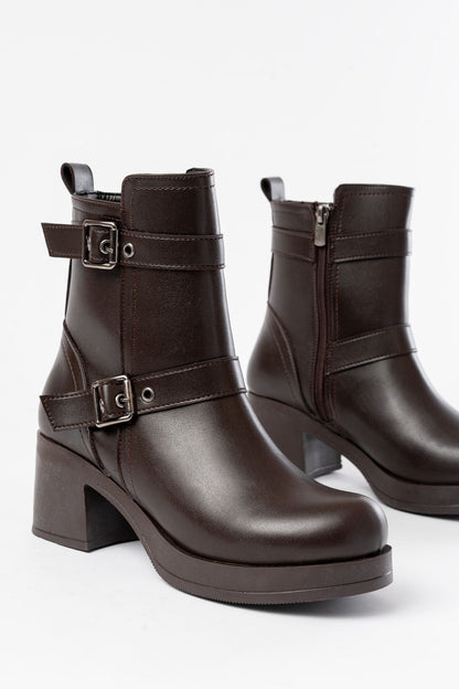 Ayakkabı Aşkı Kahverengi Topuklu Fermuarlı Günlük Kadın Bot