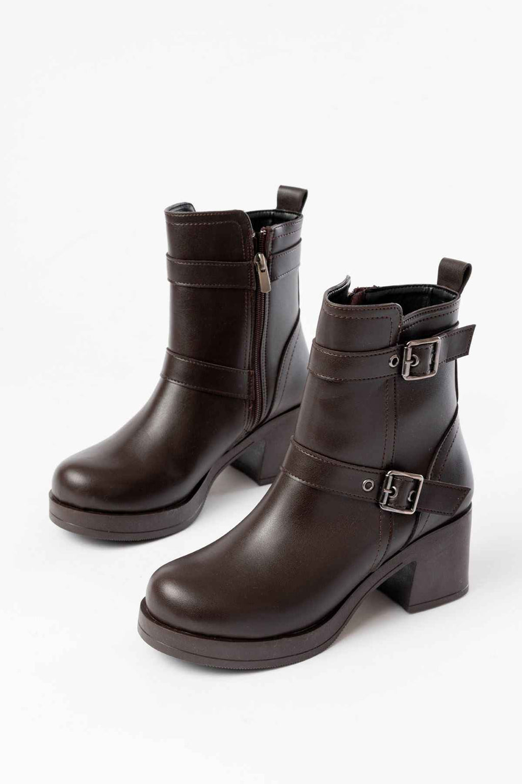 Ayakkabı Aşkı 5109-3027 Kahverengi Topuklu Fermuarlı Günlük Kadın Bot