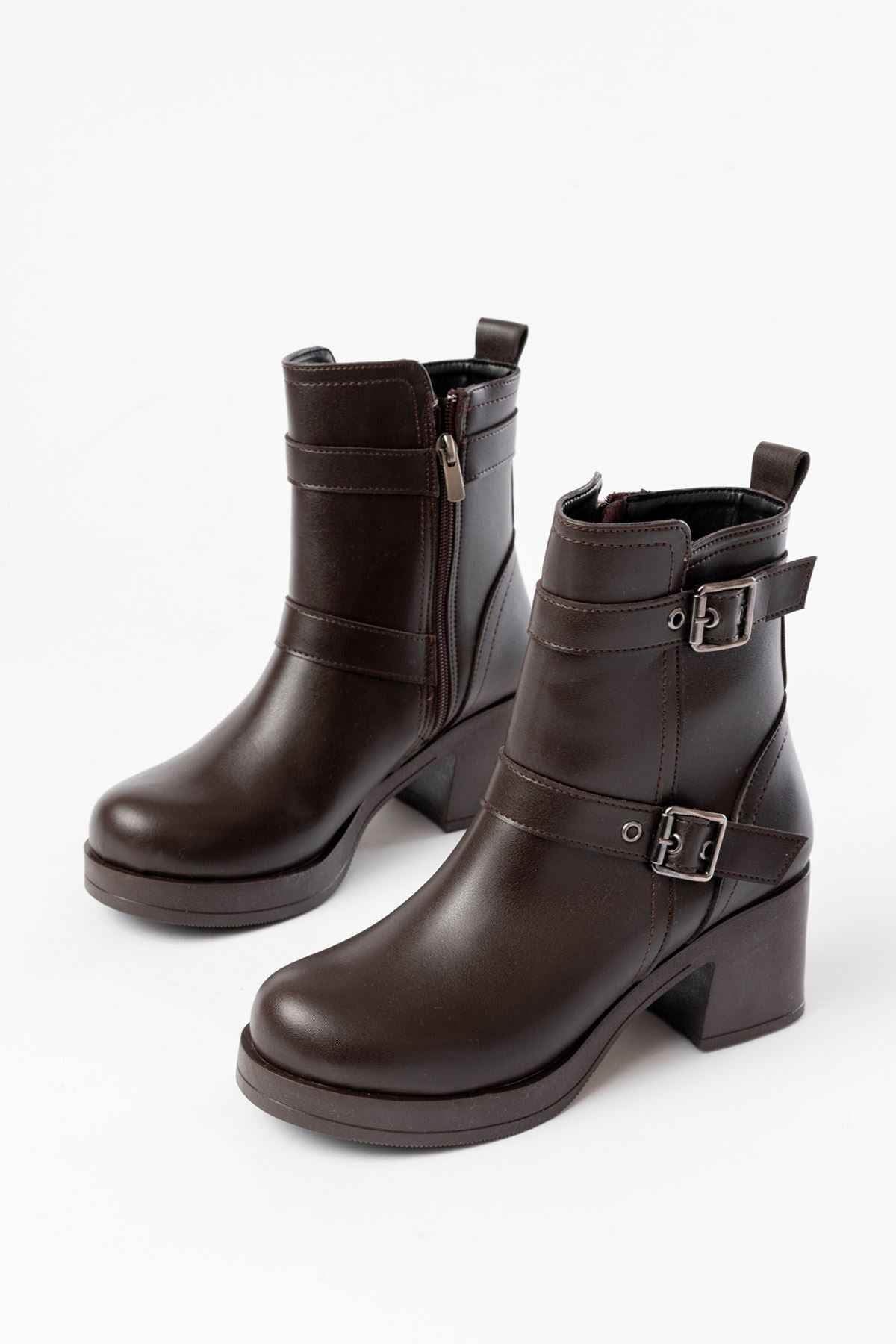 Ayakkabı Aşkı 5109-3027 Kahverengi Topuklu Fermuarlı Günlük Kadın Bot