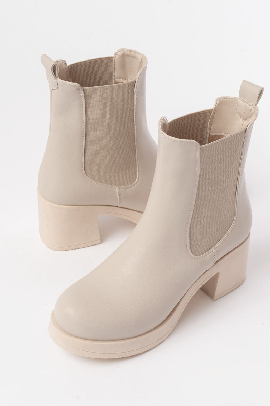 Ayakkabı Aşkı Bej Lastikli Kalın Topuklu Günlük Kadın Bot - Ayakkabı Aşkı