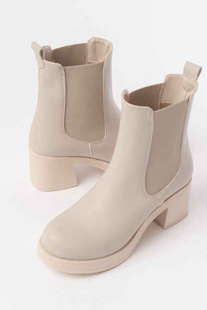 Ayakkabı Aşkı Bej Lastikli Kalın Topuklu Günlük Kadın Bot