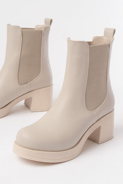 Ayakkabı Aşkı Bej Lastikli Kalın Topuklu Günlük Kadın Bot