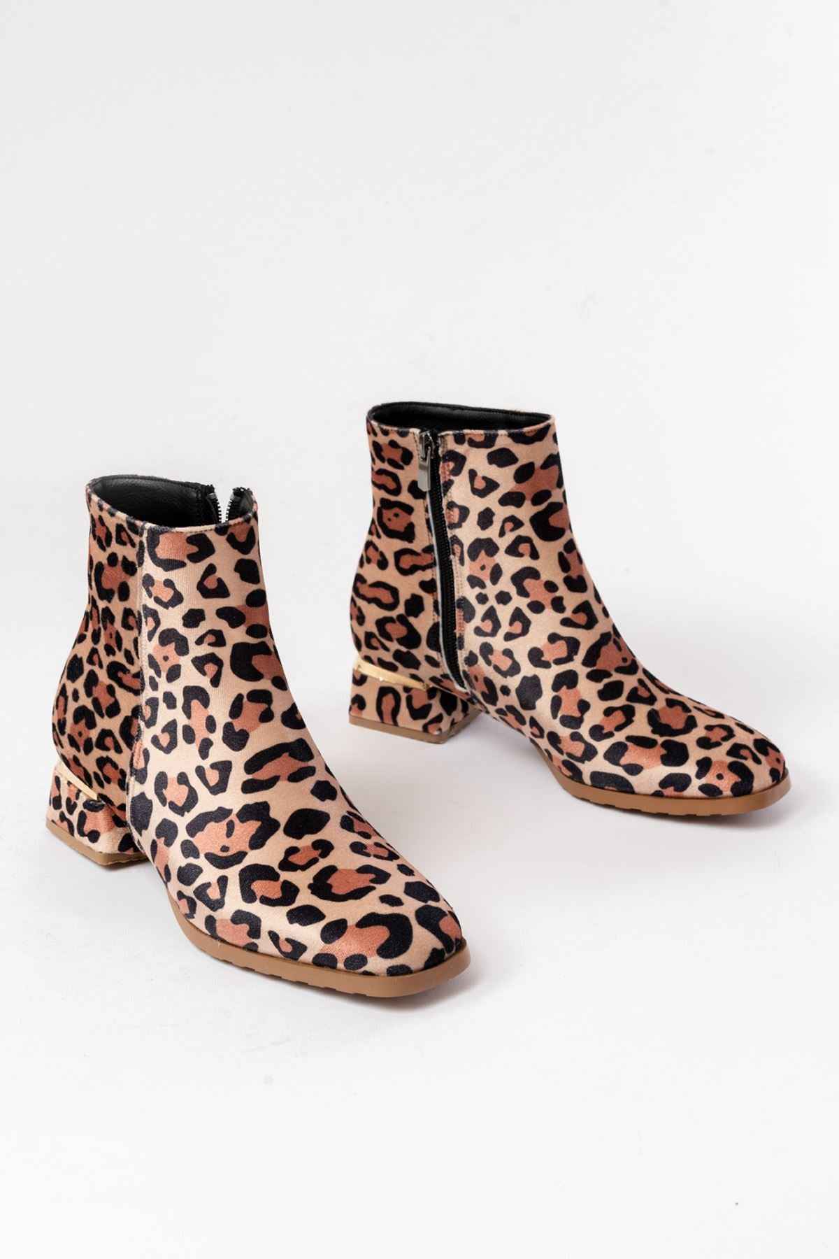 Ayakkabı Aşkı Rm-500 Leopar Topuklu Fermuarlı Günlük Kadın Bot