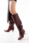 Ayakkabı Aşkı Bordo İnce Topuklu Günlük Bayan Çizme - Ayakkabı Aşkı