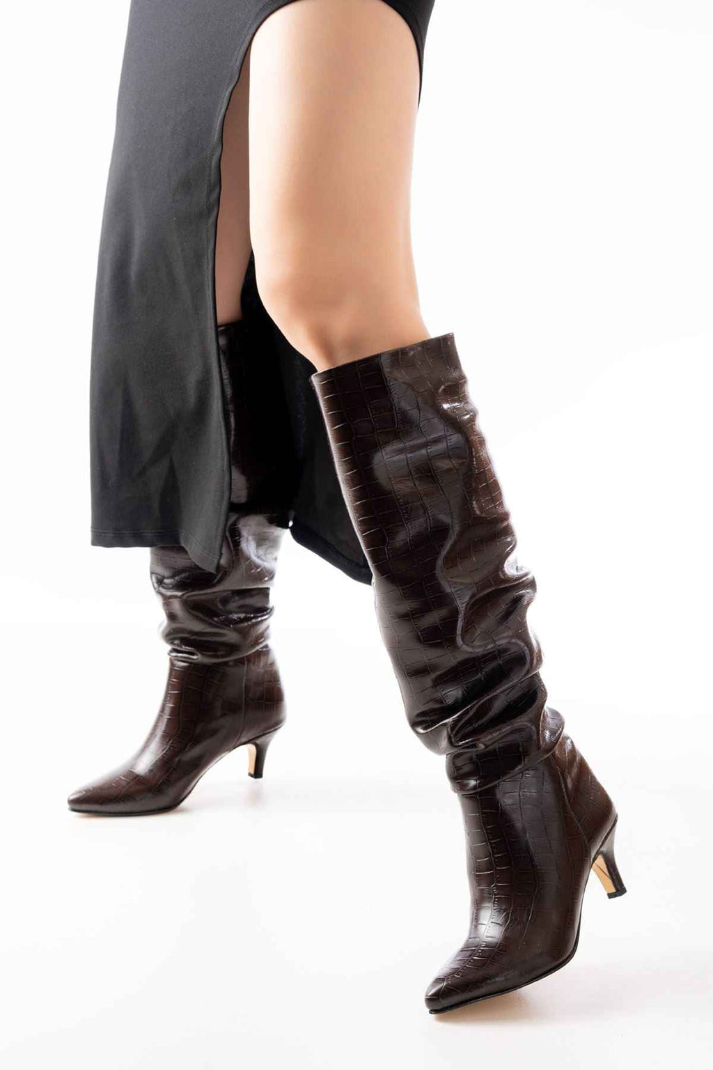 Ayakkabı Aşkı Sr-2001 Kahverengi Kroko Ince Topuklu Günlük Bayan Çizme
