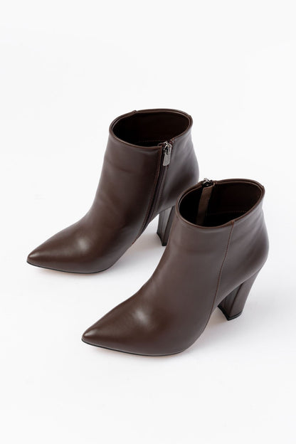 Ayakkabı Aşkı Kahverengi Yüksek Kalın Topuklu Fermuarlı Kadın Bot