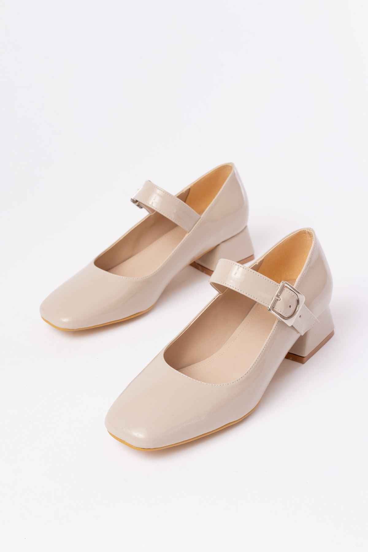 Ayakkabı Aşkı St-006 Bej Rugan Günlük 4 Cm Topuklu Bayan Ayakkabı