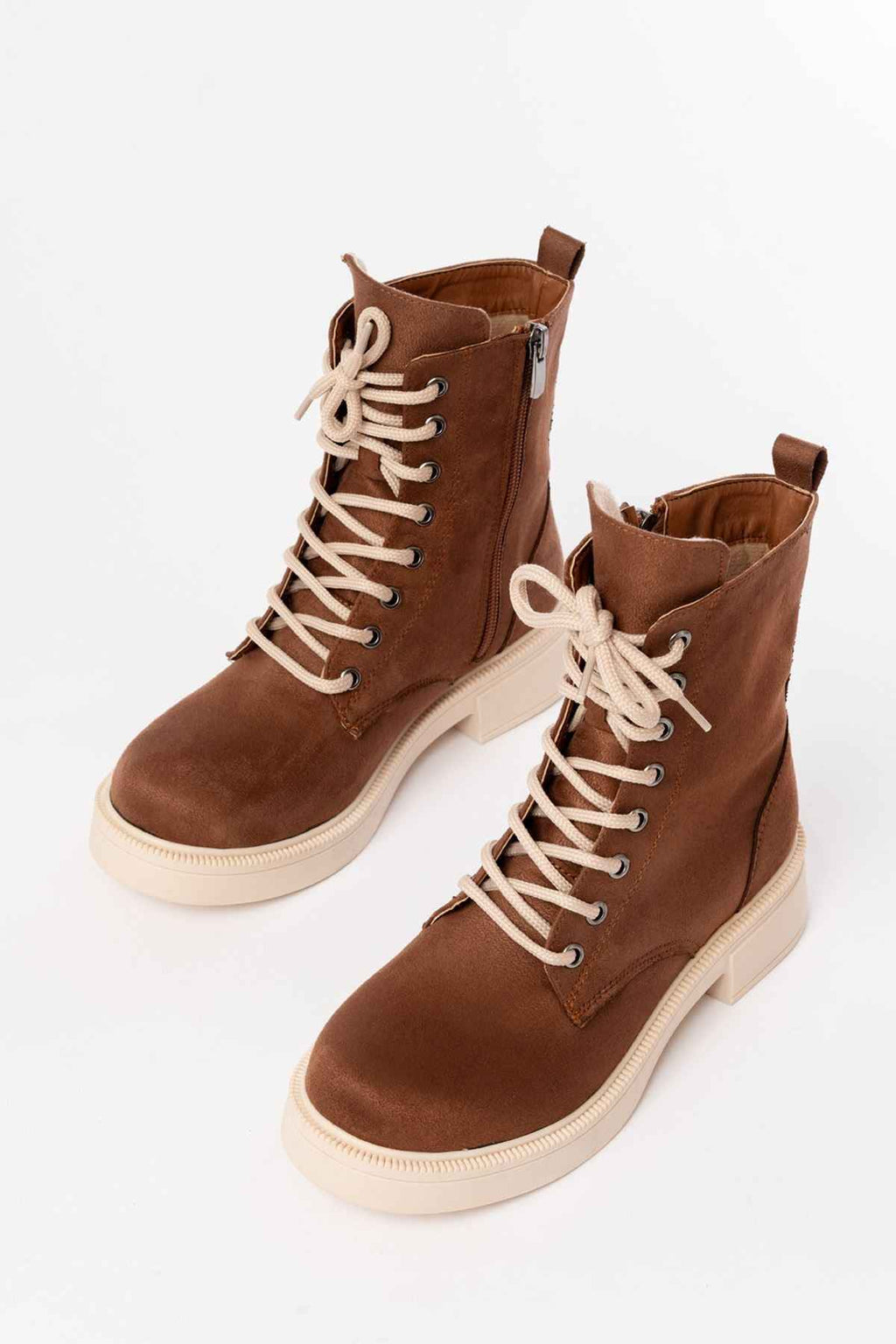 Ayakkabı Aşkı 02-356 Taba Süet Düz Topuklu Bağcıklı Fermuarlı Günlük Kadın Bot