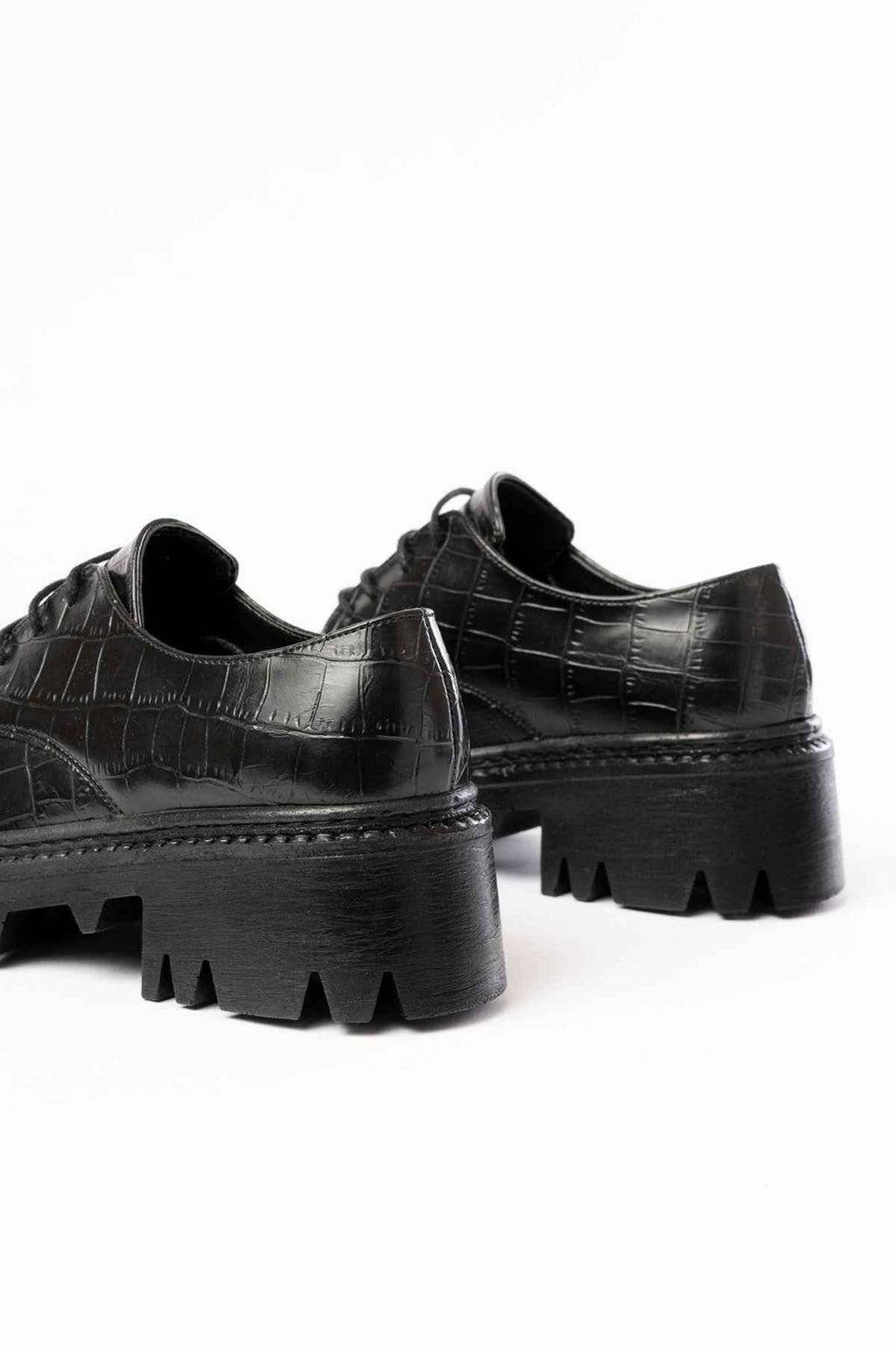 Ayakkabı Aşkı 868-754 Siyah Kroko Bağcıklı Günlük Yüksek Tabanlı Loafer Ayakkabı