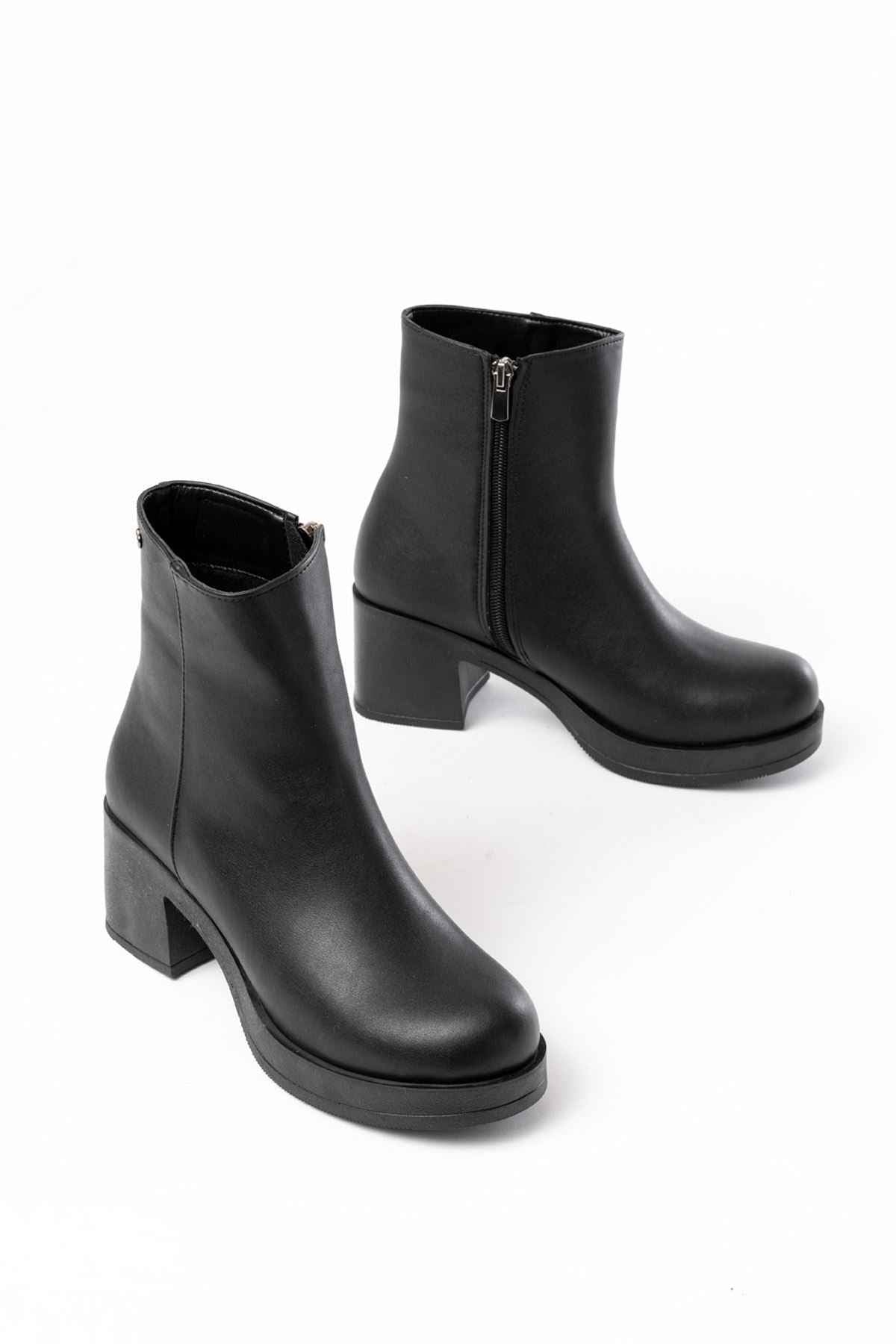 Ayakkabı Aşkı 5109-3022 Siyah Fermuarlı Kalın Topuklu Günlük Kadın Bot