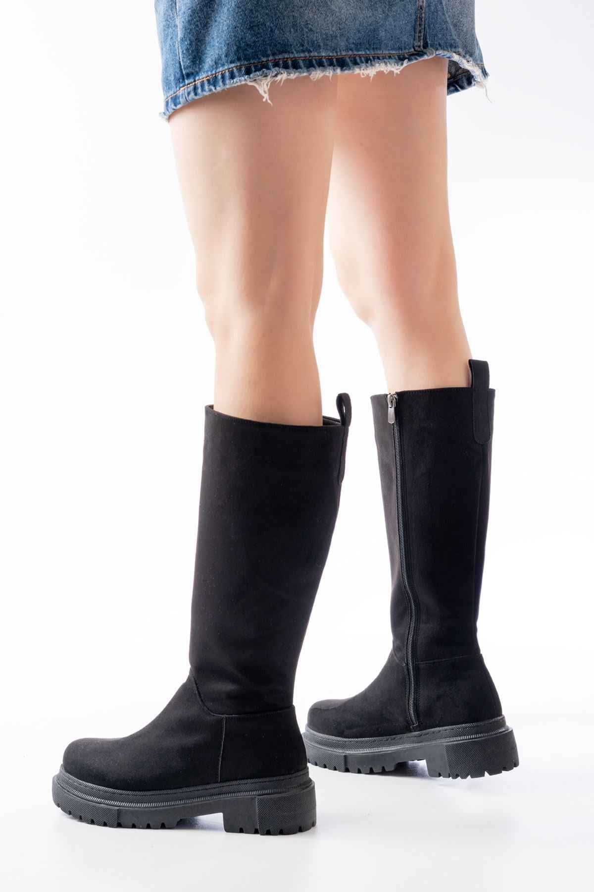Ayakkabı Aşkı 812-340 Siyah Süet Fermuarlı Günlük Kadın Çizme