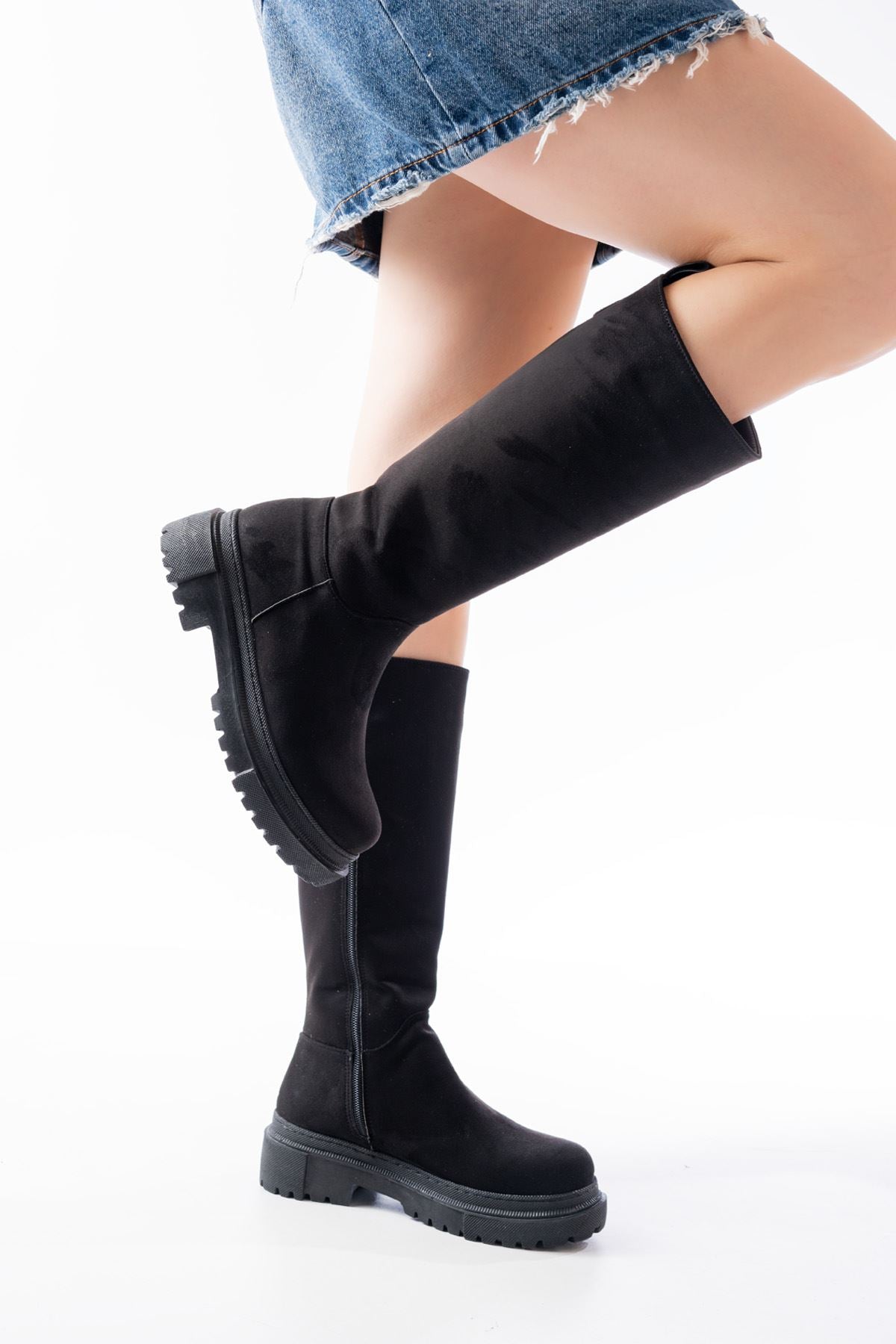 Ayakkabı Aşkı Siyah Süet Fermuarlı Günlük Kadın Çizme