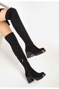 Ayakkabı Aşkı 767-3010 Siyah Süet Streç Günlük Kalın Topuklu Kadın Çizme