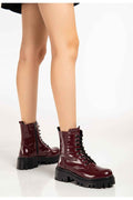Ayakkabı Aşkı 868-356 Bordo Rugan Bağcıklı Fermuarlı Günlük Kadın Bot