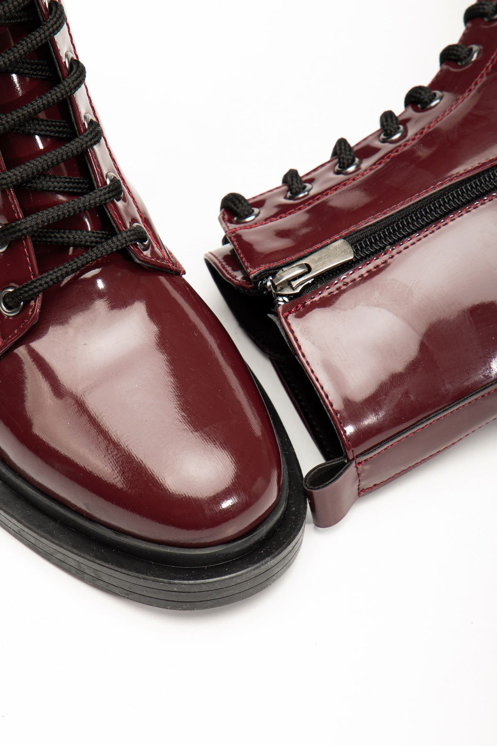 Ayakkabı Aşkı Bordo Rugan Bağcıklı Fermuarlı Günlük Kadın Bot - Ayakkabı Aşkı