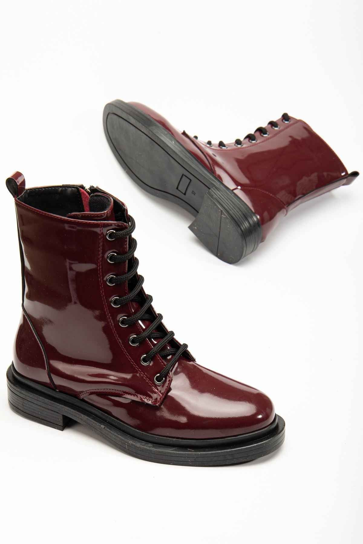 Ayakkabı Aşkı 2024-2289 Bordo Rugan Bağcıklı Fermuarlı Günlük Kadın Bot