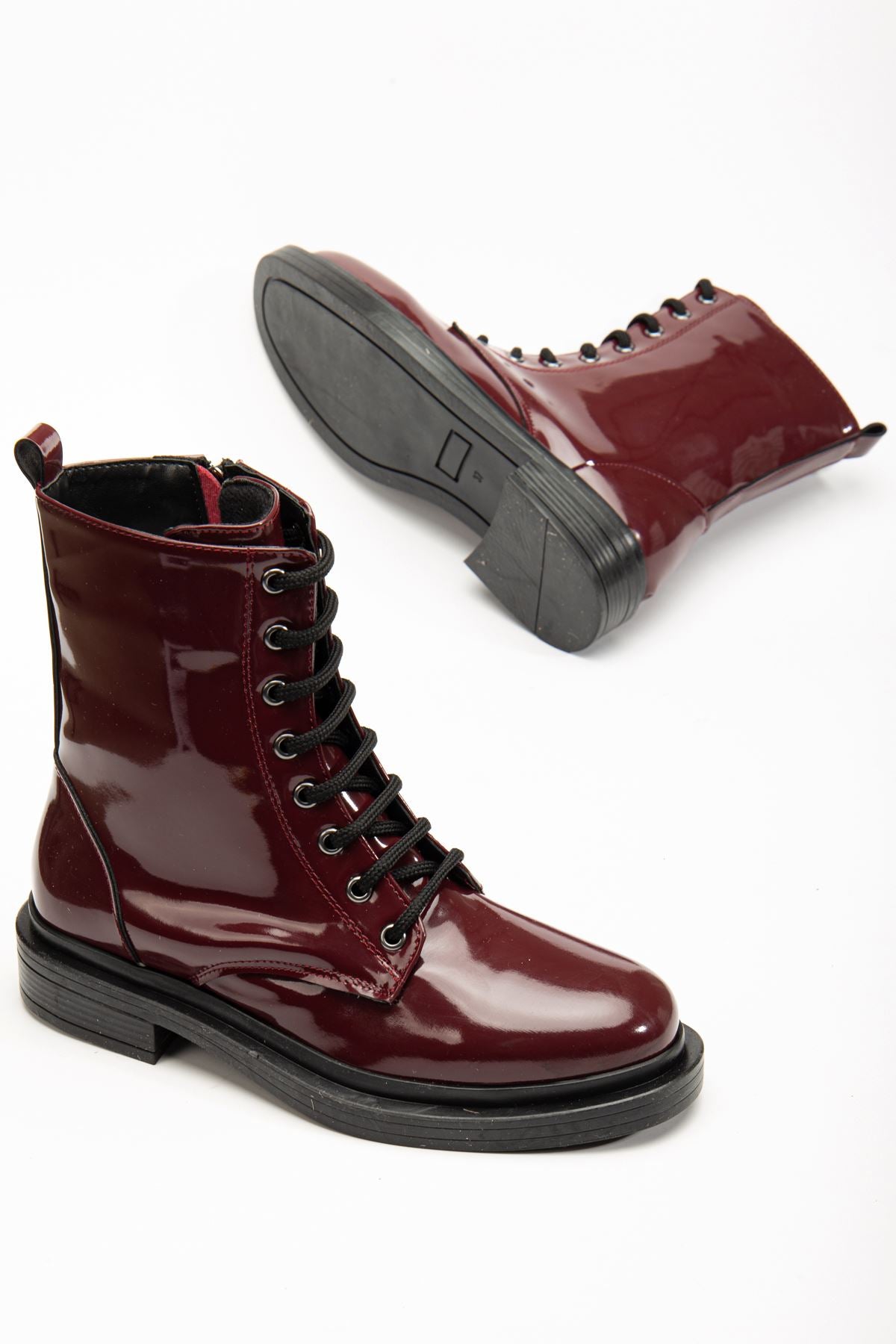 Ayakkabı Aşkı Bordo Rugan Bağcıklı Fermuarlı Günlük Kadın Bot