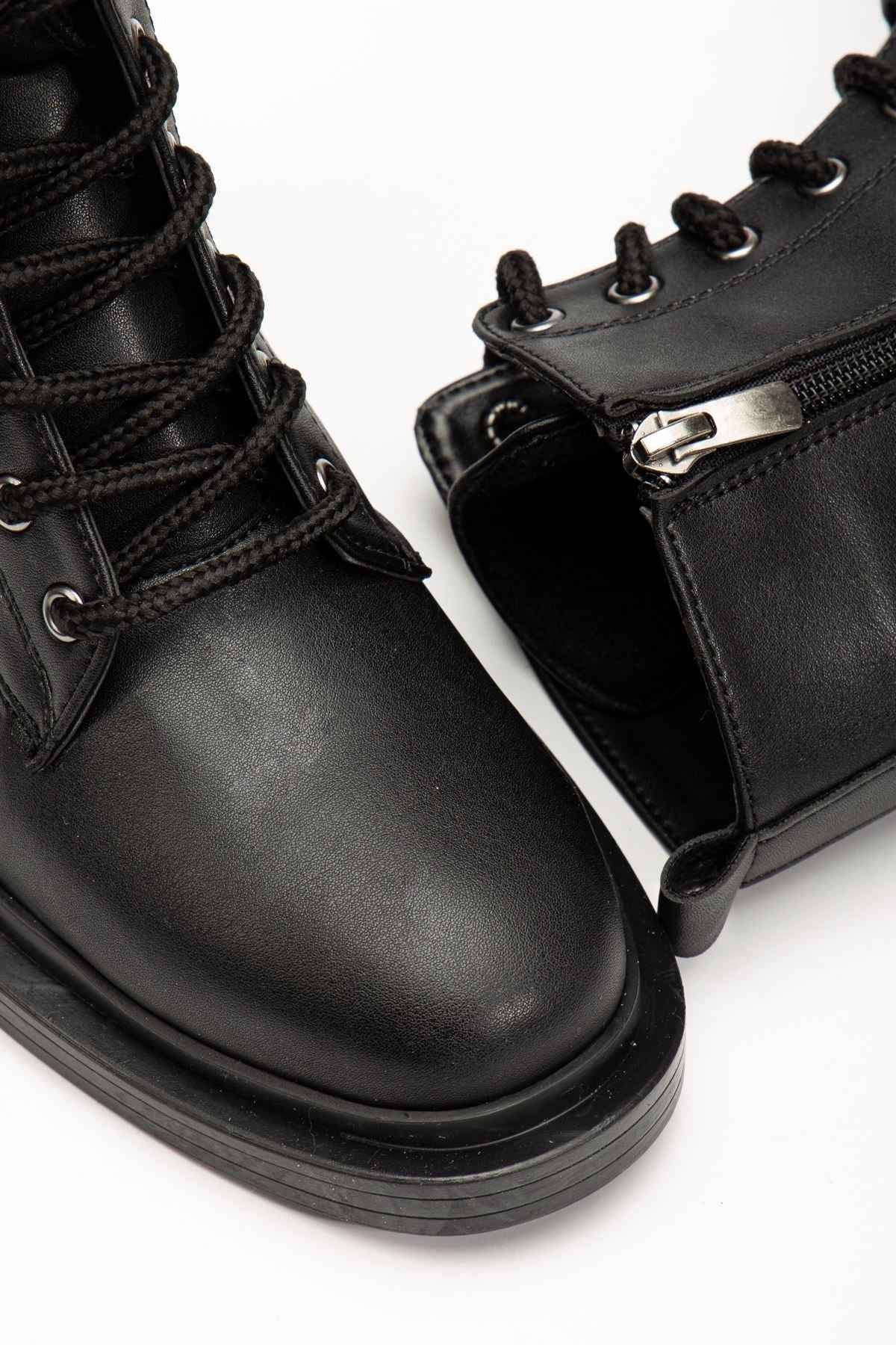 Ayakkabı Aşkı 2024-2289 Siyah Bağcıklı Fermuarlı Günlük Kadın Bot