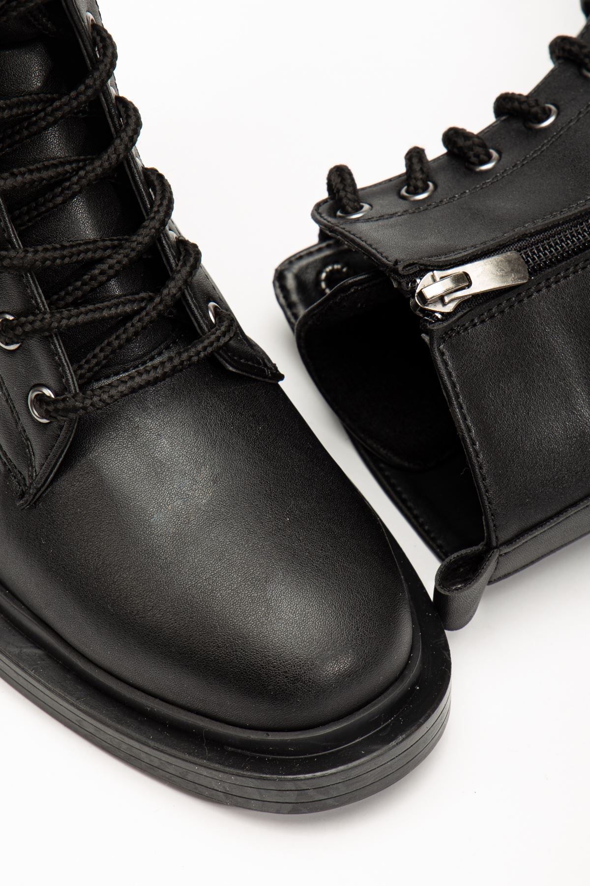 Ayakkabı Aşkı Siyah Bağcıklı Fermuarlı Günlük Kadın Bot